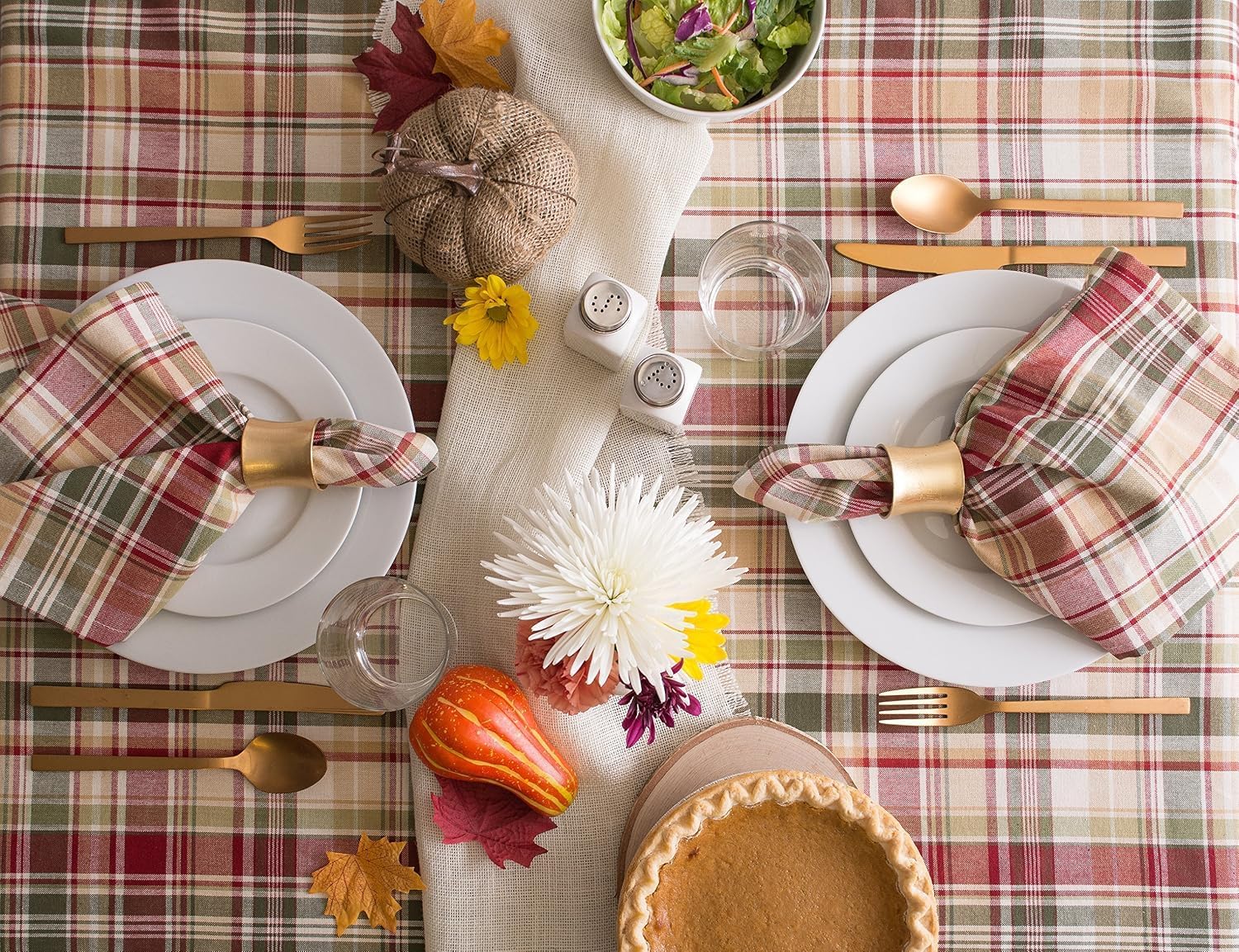 DII Give Thanks Plaid Fall Table Decor, Autumn & Thanksgiving Tabletop Linens, 70" Round Tablecloth