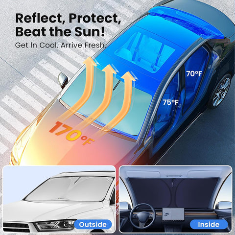 Magnelex Windshield Sun Shade for Tesla Model 3 and Model Y 2017-2026, Foldable Car Window Sunshade, Heat & UV Visor Cover, Reflective Front Shades Accessories