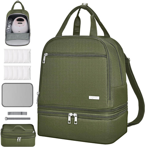 Derbiedersinn Breast Pump Bag, Compatible with Spectra Pumps, Insulated Carrying Case with Cooler for Milk Storage, Travel, Work, Daycare，Green