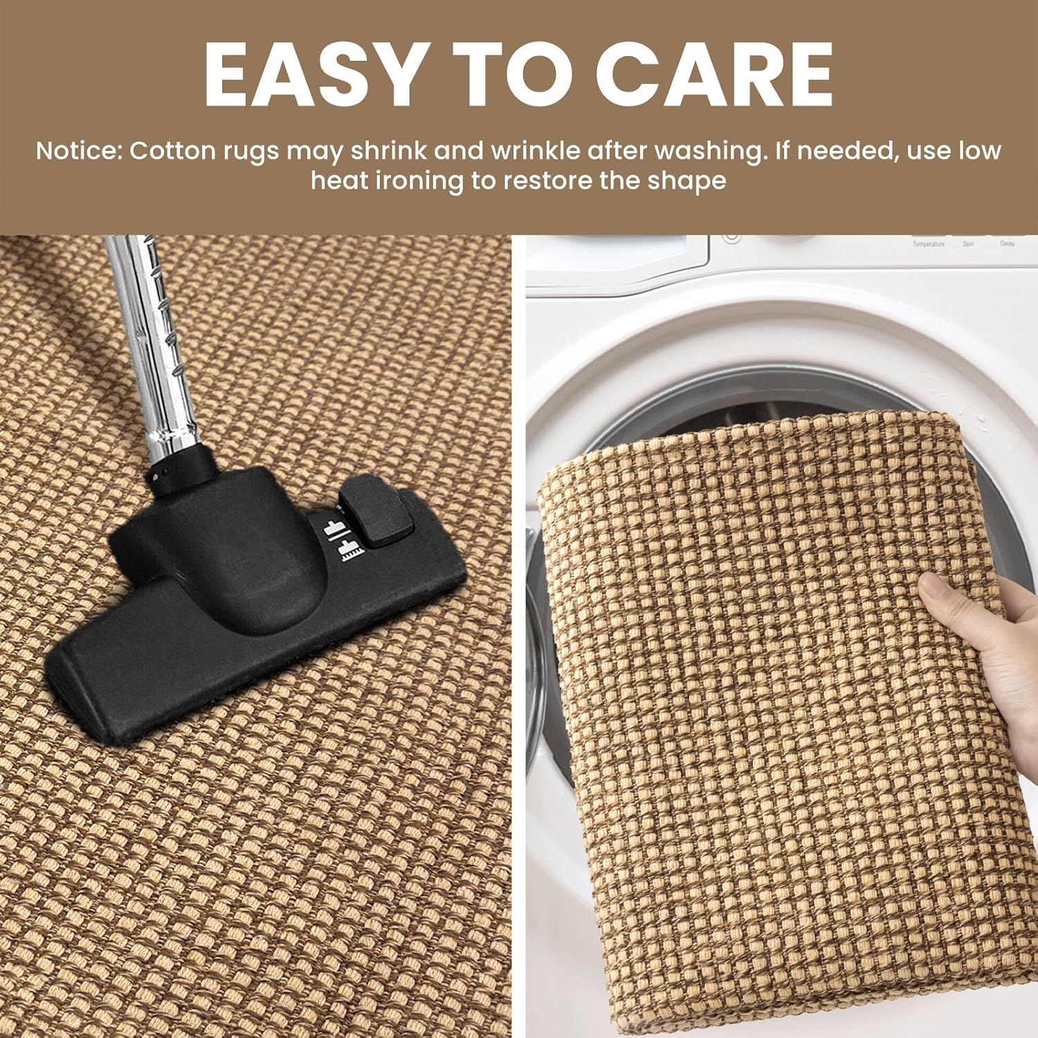 IOHOUZE Washable Runner Rug 3x6 Non Slip Rubber Backed Wide Hallway Runner Entryway Runner Indoor, Woven Kitchen Rugs Cotton Floor Carpet for Hall Entrance Bedroom, Orange/Tan/Brown