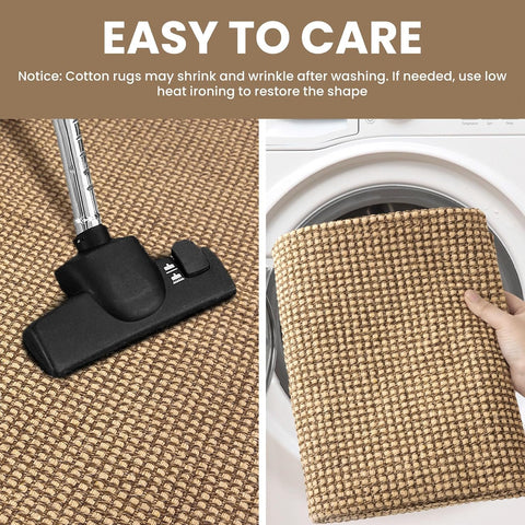 IOHOUZE Washable Runner Rug 3x6 Non Slip Rubber Backed Wide Hallway Runner Entryway Runner Indoor, Woven Kitchen Rugs Cotton Floor Carpet for Hall Entrance Bedroom, Orange/Tan/Brown