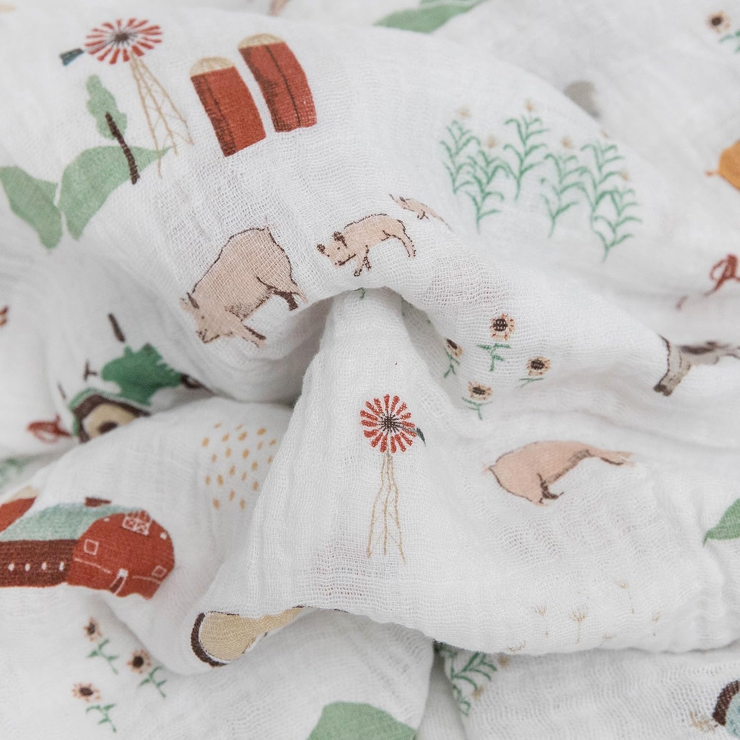 Little Unicorn Muslin Swaddle Blanket for Newborns & Infants | Soft & Breathable Fabric | Set of 3 Baby Blankets for Swaddling, Nursing, Shower Gifts (Farmyard)