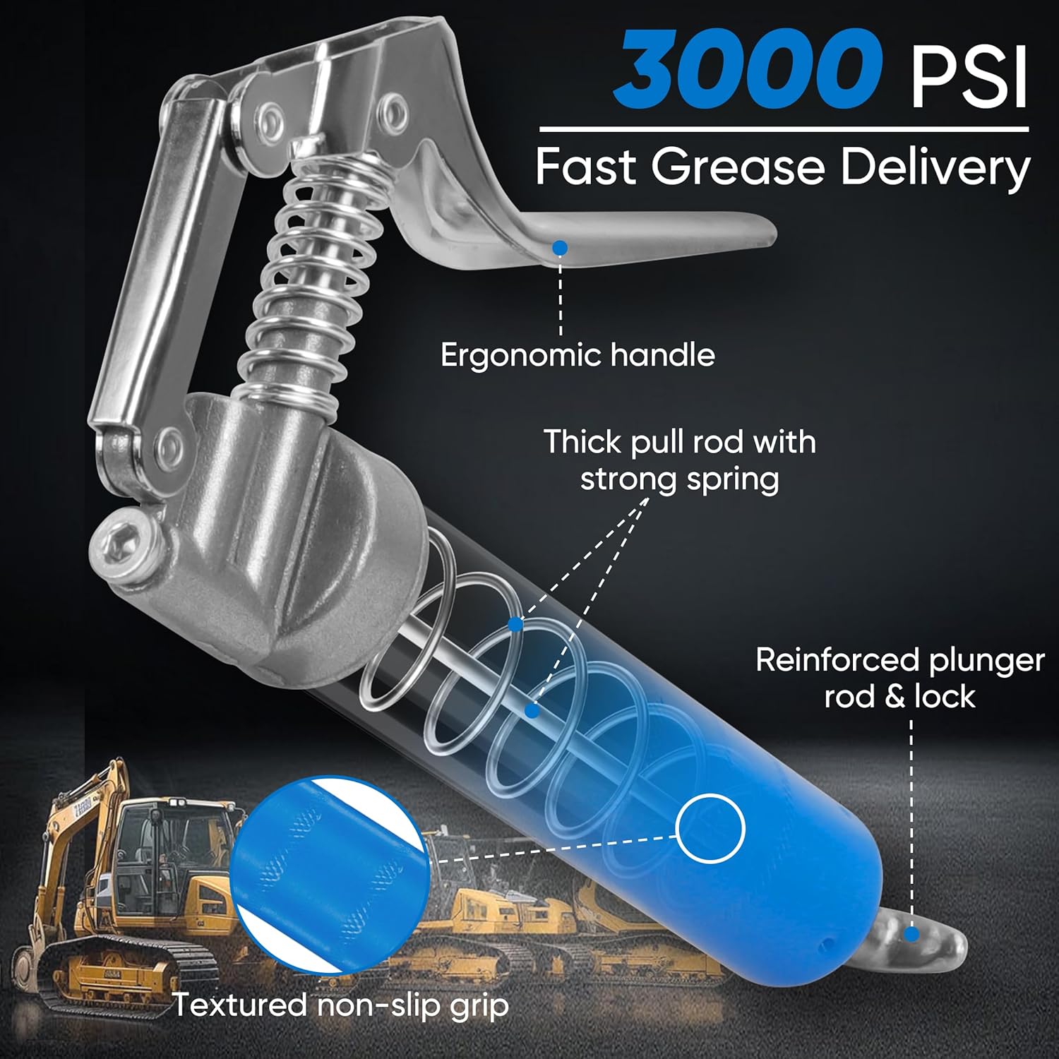 KRETLAW Mini Grease Gun (3000PSI) with Double 3oz Cartridge Grease and 12'' Flex Hose, Reinforced Coupler for Automotive,Marine