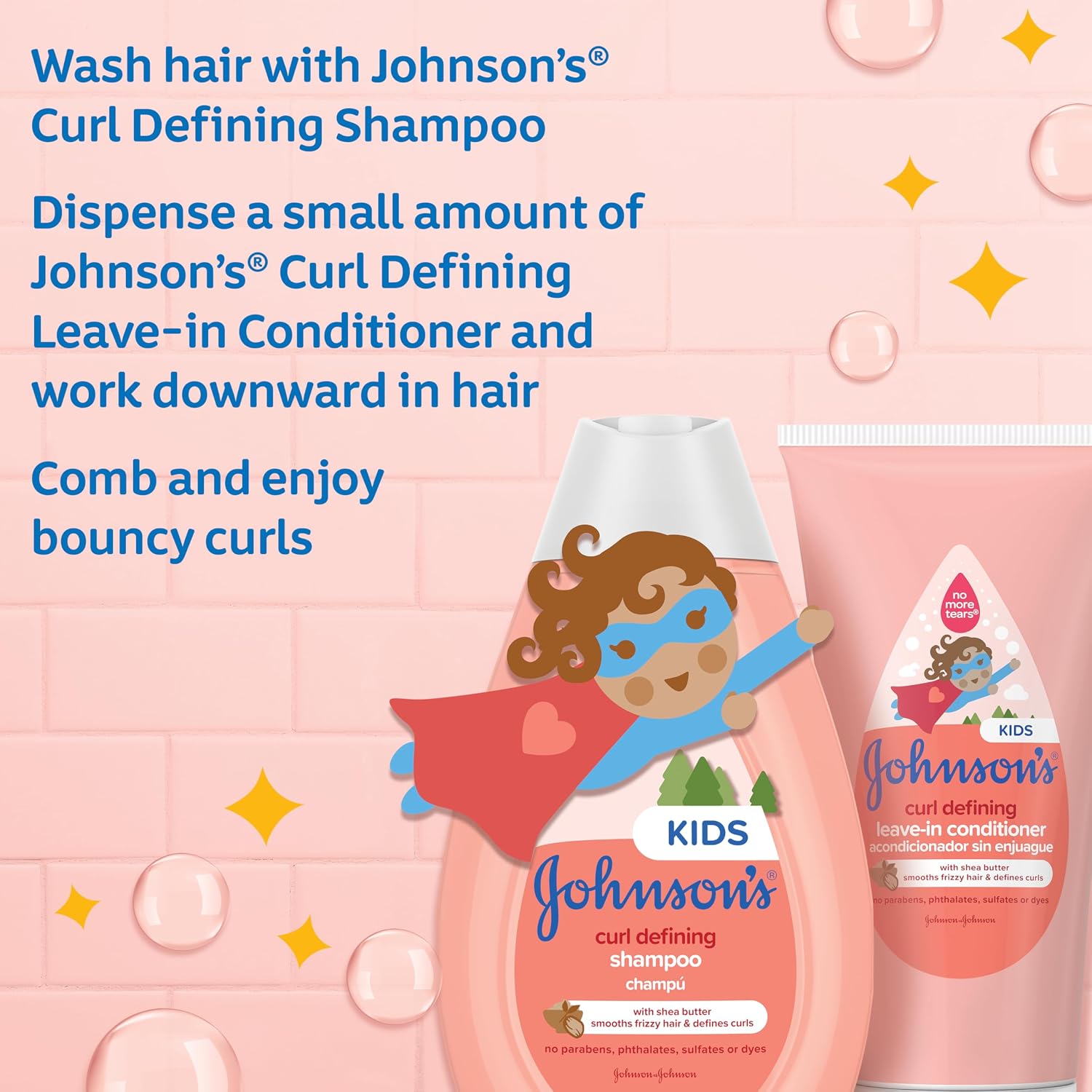 Bundle of Johnson's Kids Curl-Defining, Frizz Control, Tear-Free Kids Shampoo + Shea Butter, Paraben-, Sulfate- & Dye-Free, 13.6 fl. oz + Curl Defining Leave-In Conditioner, 6.8 fl. oz