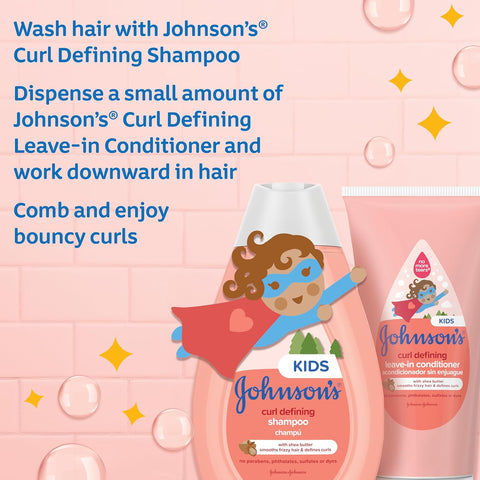 Bundle of Johnson's Kids Curl-Defining, Frizz Control, Tear-Free Kids Shampoo + Shea Butter, Paraben-, Sulfate- & Dye-Free, 13.6 fl. oz + Curl Defining Leave-In Conditioner, 6.8 fl. oz