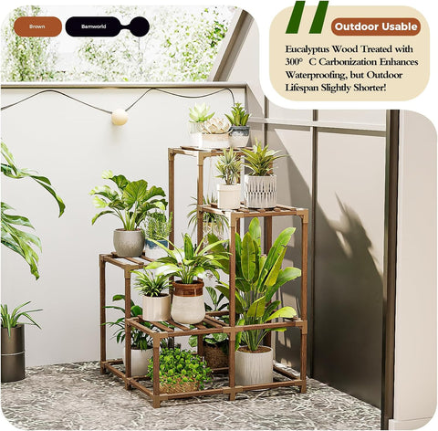 Bamworld Corner Plant Stand Indoor Outdoor Plant Shelf Small Plant Table
