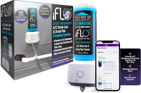 iFLO Smart Automated AC Drain Line HVAC Cleaning System (3 Month Supply)