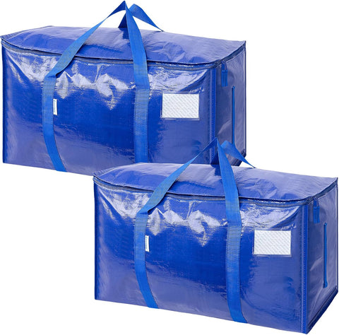 TICONN 2 Pack Extra Large Moving Bags Heavy Duty with Zippers & Carrying Handles, Durable Storage Bags Moving Boxes for Closet Organizers and Storage (2 Pack, Blue)