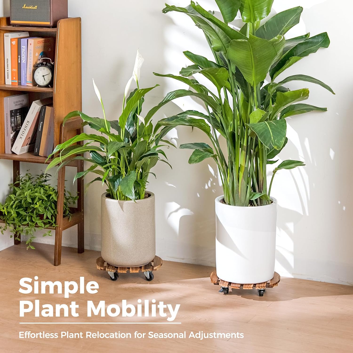 Bamworld Plant Caddy 12 Inch Rolling Tray with Wheels 2 Pack