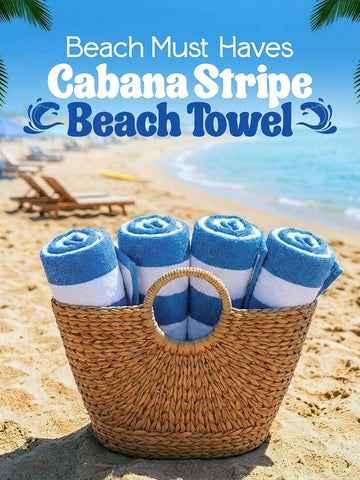 Utopia Towels Cabana Beach Towels, 4 Pack, 30x60 in, Cotton, Striped, Blue