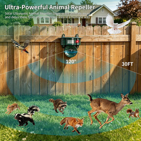 Ultrasonic Bird Deterrents for Outside, Squirrel & Pigeon & Woodpecker Repellent, Solar Powered, IP 65 Waterproof, Motion Sensor, Bird Repellent Devices Outdoor for Patio Farm Yard Orchard, 2 Pack