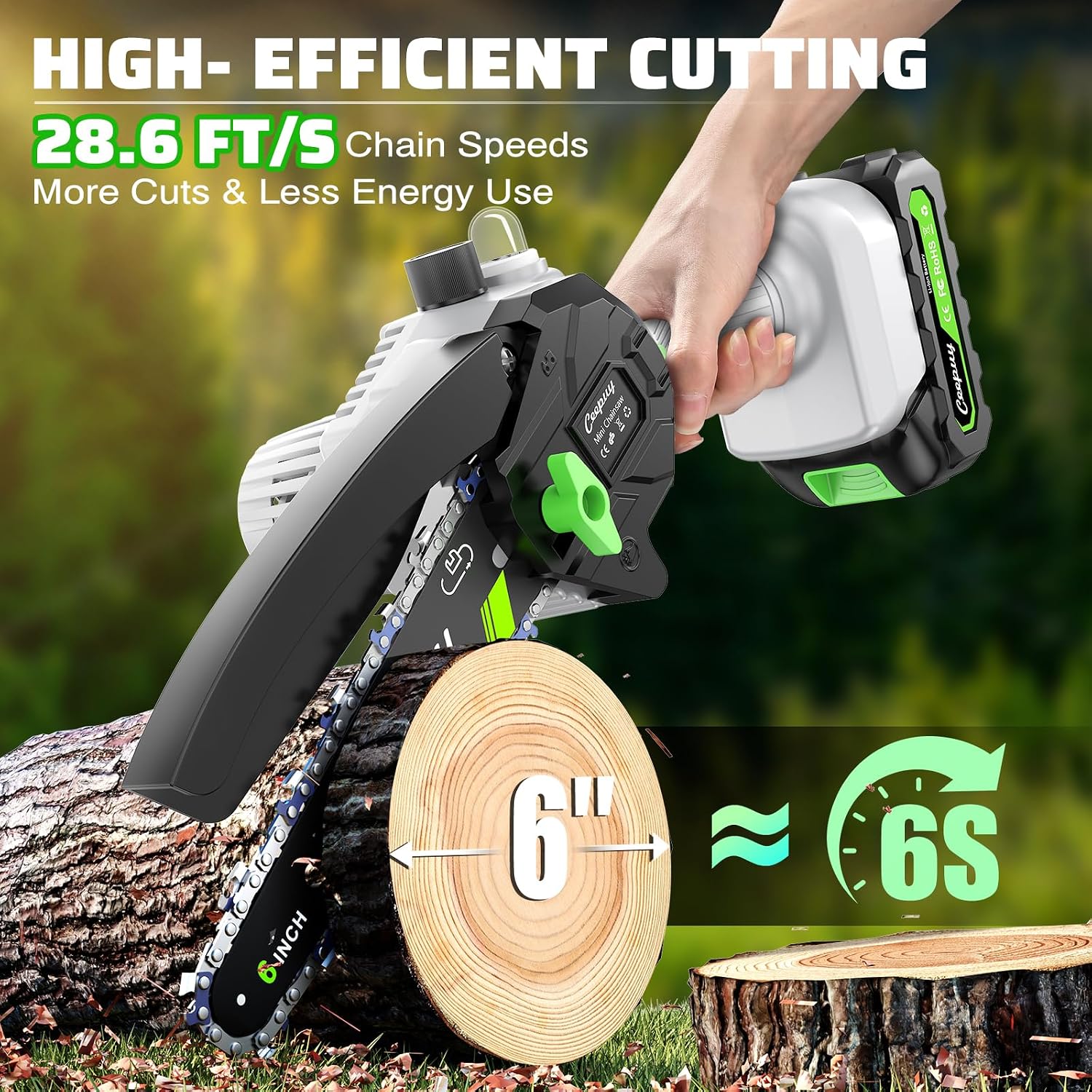 CEEPUY Mini Chainsaw Cordless,6 Inch Portable Electric Chainsaw with 2 Batterys/Automatic Oiler/Security Lock/Powered Small Handheld Saw for Trees Branches Trimming,Gifts for Father Men Dad Husband