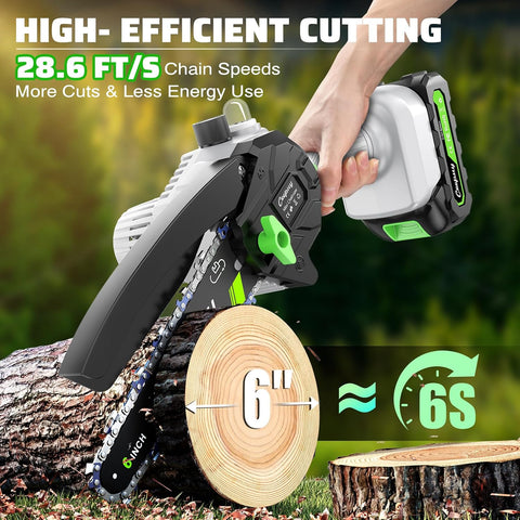CEEPUY Mini Chainsaw Cordless,6 Inch Portable Electric Chainsaw with 2 Batterys/Automatic Oiler/Security Lock/Powered Small Handheld Saw for Trees Branches Trimming,Gifts for Father Men Dad Husband