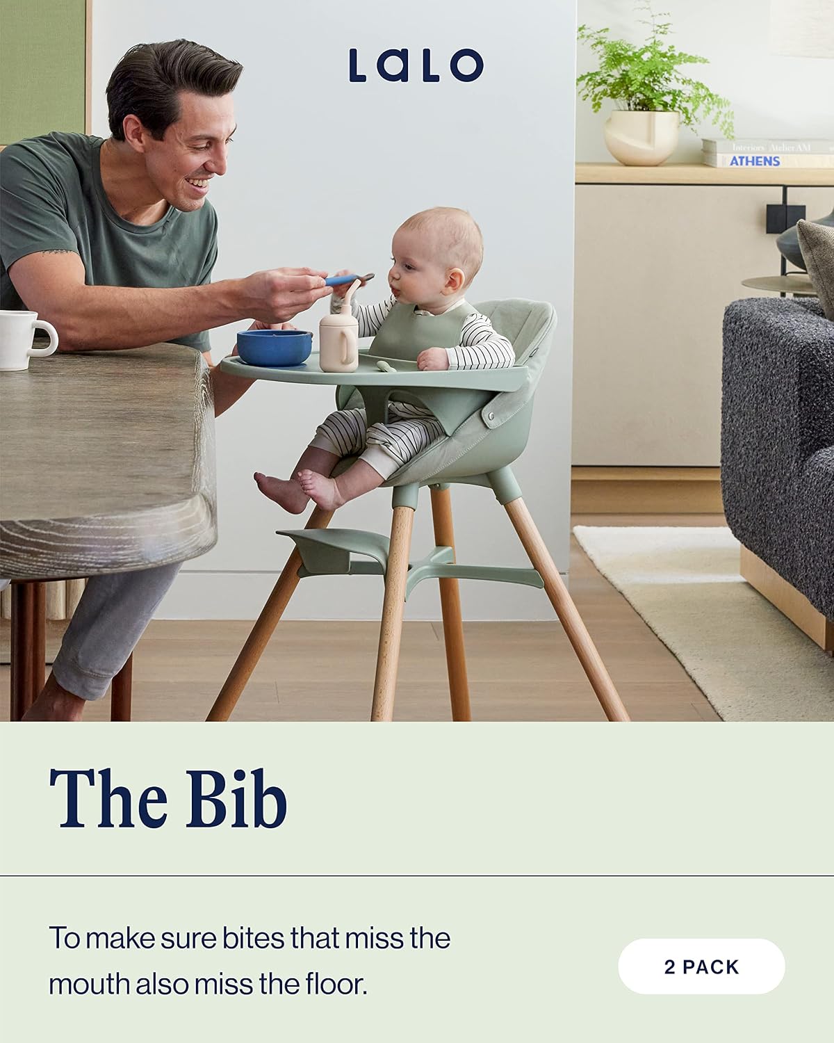 Lalo The Bib, Adjustable Non-Toxic Silicone Baby Bib with Food Catcher