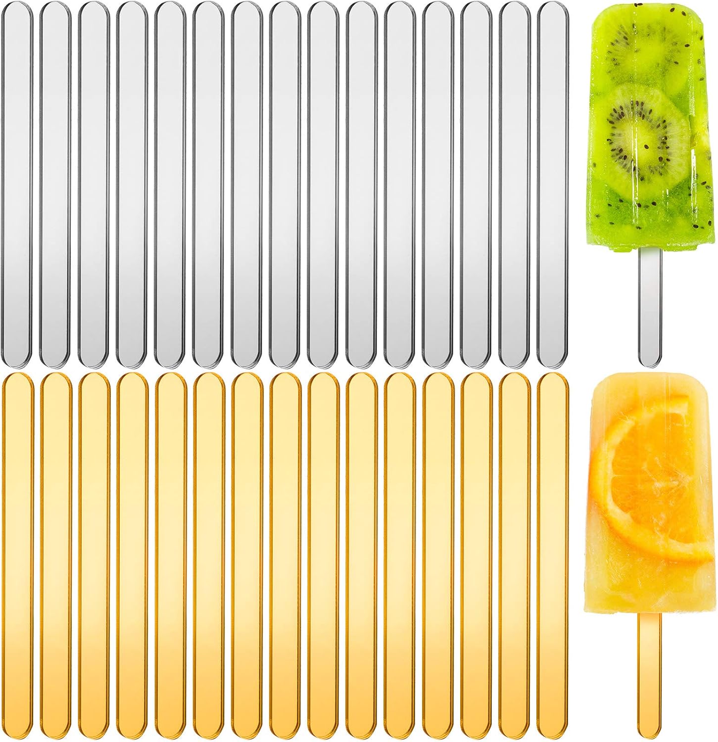 30 Pcs Reusable Acrylic Cakesicle Sticks, 4.5inch, Gold, Silver