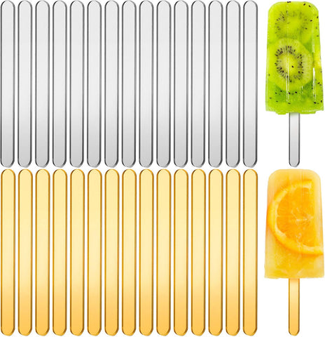 30 Pcs Reusable Acrylic Cakesicle Sticks, 4.5inch, Gold, Silver