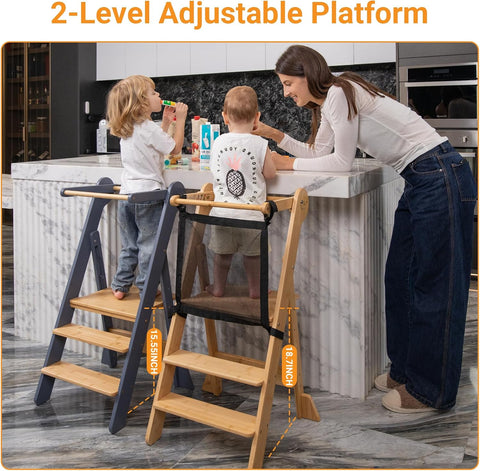 COSYLAND Toddler Standing Tower Foldable Toddler Kitchen Step Stool
