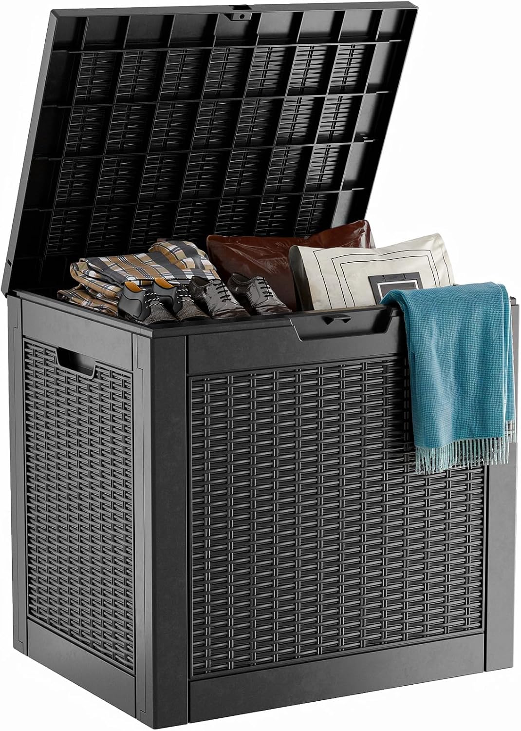 PatioZen 30 Gallon Resin Deck Box, Lockable Patio Outdoor Storage Box for Furniture, Garden Tools and Tools Storage, Waterproof Outside Storage Boxes - Black