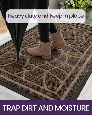 DEXI Front Door Mat Outside Entrance 24x36, Heavy Duty Non Slip, Brown