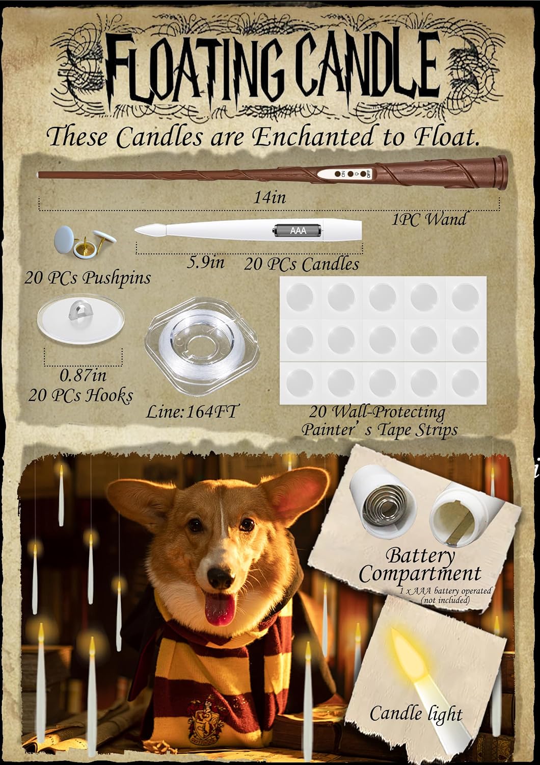 Halloween Decoration Floating Candle with Wand Magic LED Flickering-20PCs