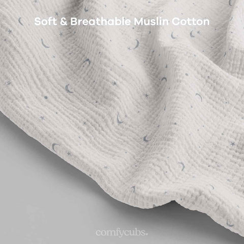 Comfy Cubs Muslin Nursing Cover Pack of 2, 100% Cotton Breastfeeding Cover for Moms, Soft & Breathable Baby Nursing Scarf, Adjustable Neck Strap - Privacy Coverage - Star Pattern and Pacific Blue