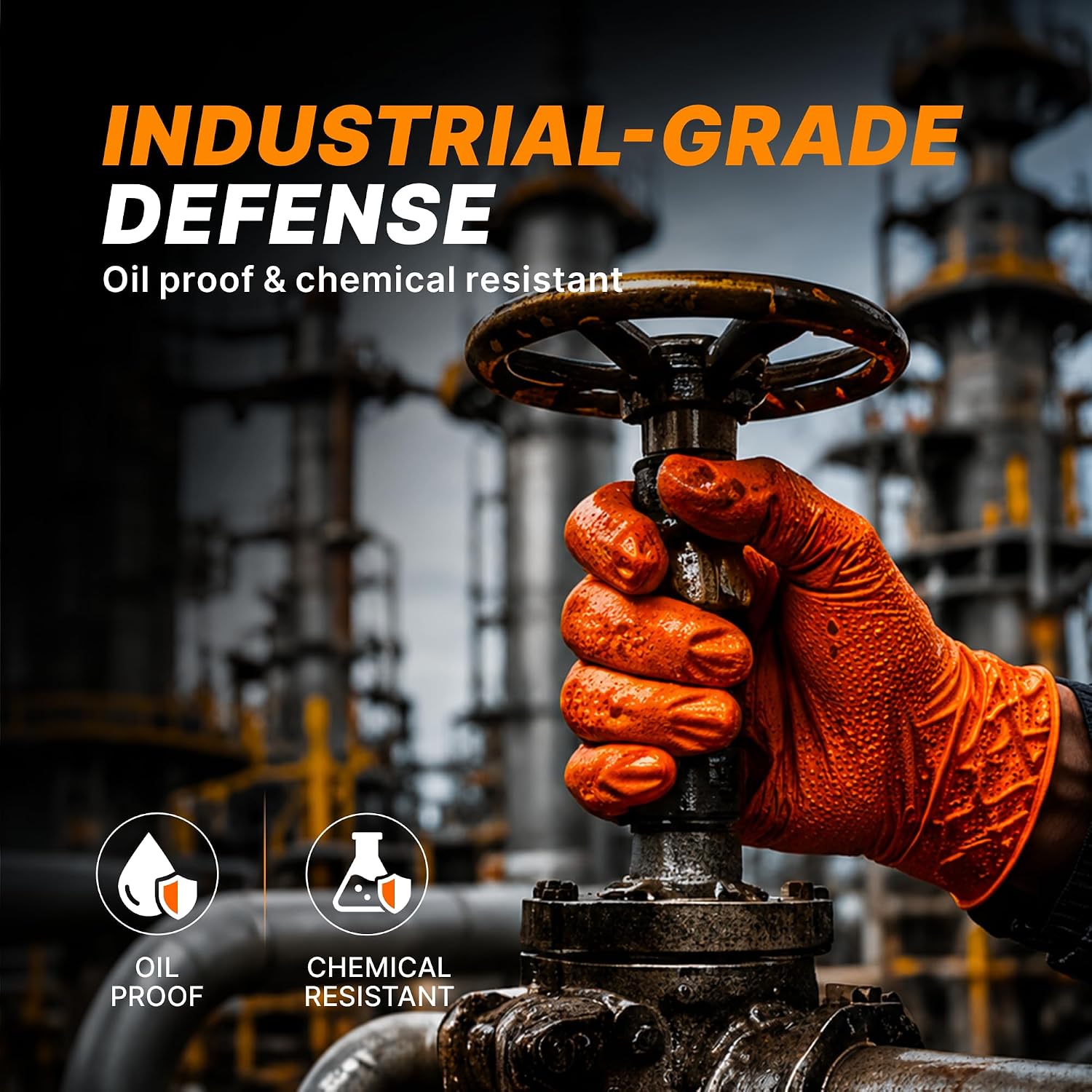 TitanFlex Heavy Duty Industrial Orange Nitrile Gloves, 8-mil, Gloves Disposable Latex Free with Raised Diamond Texture Grip, Powder Free, Rubber Glove, Mechanic Gloves,100-ct Box (Medium)