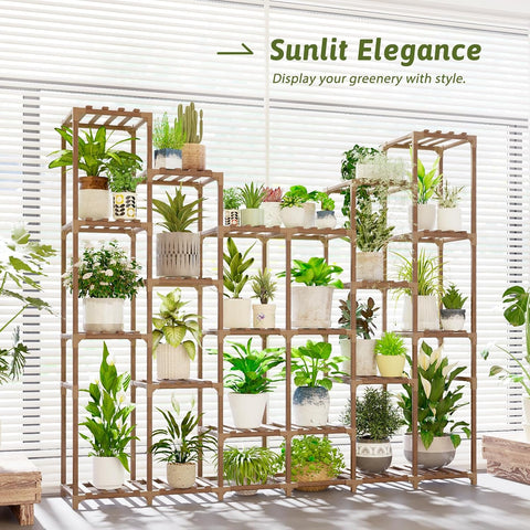 GENTINGBRO 22 Tiers Plant Shelf for Plants Large Indoor Plant Stand Plant Rack Extra Large Wood Plant Stands for Hanging Plant Holder for Patio Balcony Garden