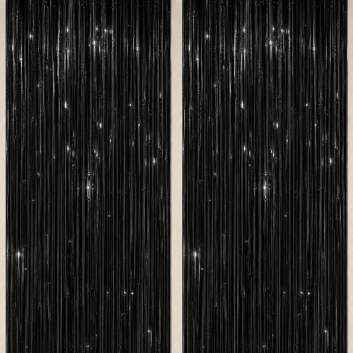 DECOCKRAT 2 Pack Foil Fringe Backdrop - Black Shiny Tinsel Curtains for Party Decoration/Photo Booth Props - 3.3x6.6 FT Metallic Foil Backdrop for Birthday, Wedding, Graduation, Christmas.