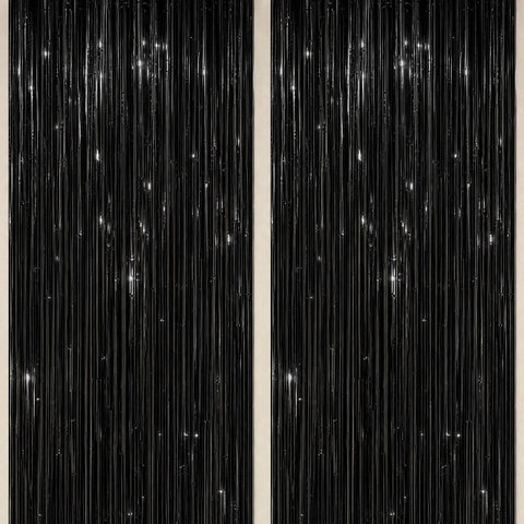 DECOCKRAT 2 Pack Foil Fringe Backdrop - Black Shiny Tinsel Curtains for Party Decoration/Photo Booth Props - 3.3x6.6 FT Metallic Foil Backdrop for Birthday, Wedding, Graduation, Christmas.