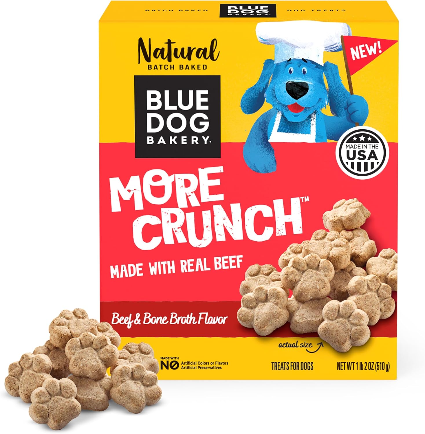 Blue Dog Bakery, More Crunch Beef Broth Biscuit, Medium Dog Treats 18oz 1pk
