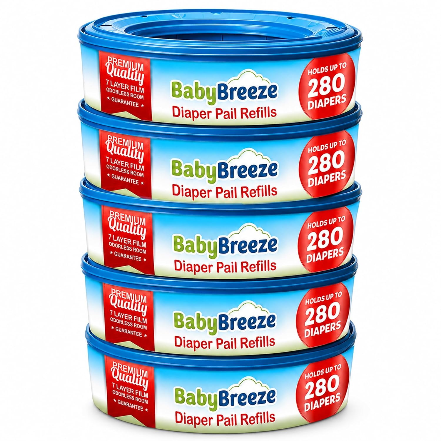 BabyBreeze Diaper Pail Refill Bags for Diaper Genie, 5-Pack, 1400 Count