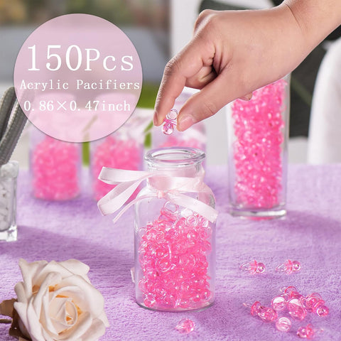 XINHUIDALSQ 150 Mini Acrylic Pacifiers for Baby Shower Game, 0.86 Inch Bulk Chupones para Gender Reveal Party Favors Table Decoration (Pink)