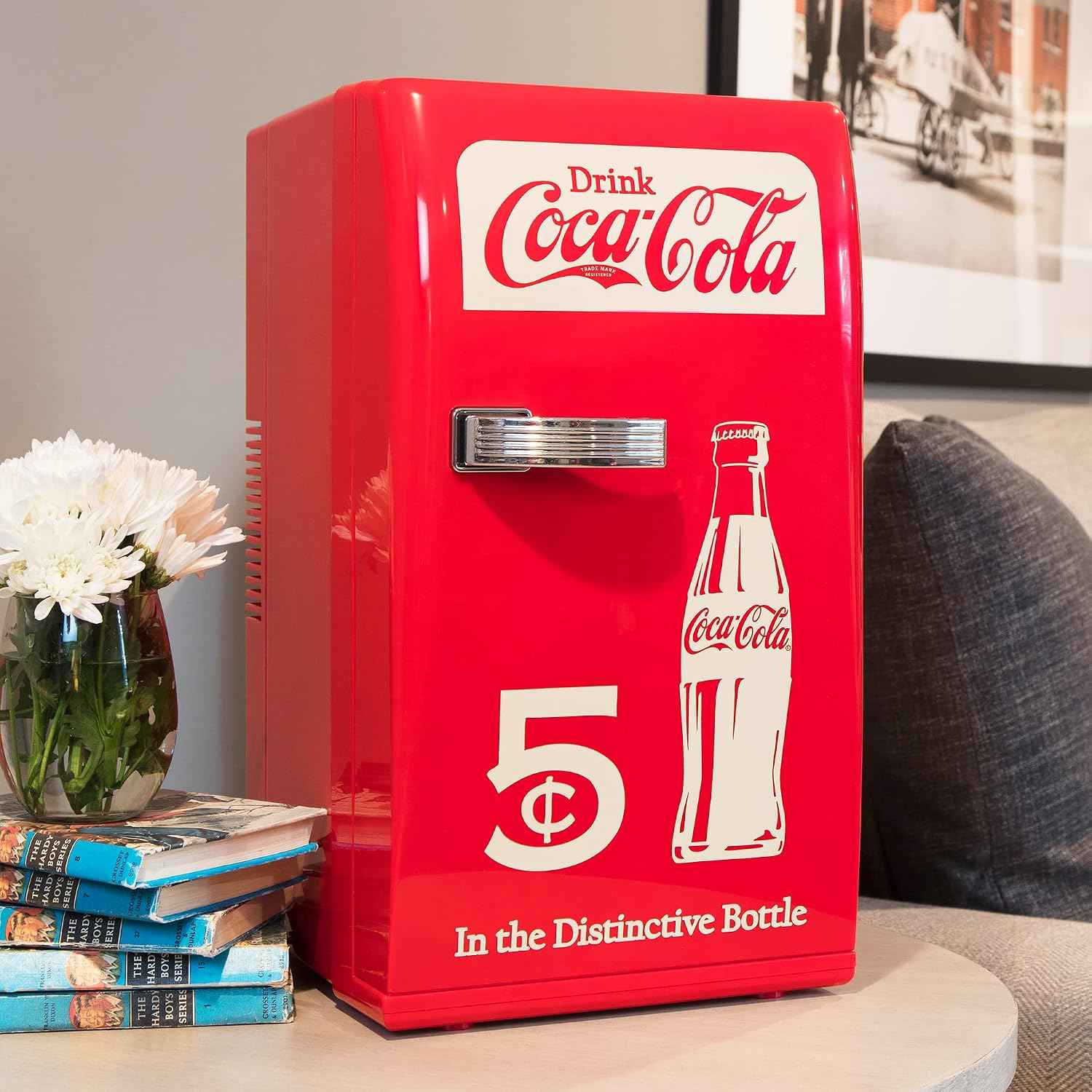 Coca Cola Mini Fridge - Refrigerator for Bedroom Office, Portable Table Top Beverage Cooler, 12V 110V Refrigerador For Drink, Soda, Wine, Use In Car, Dorm, Outdoor, Patio,18 Can