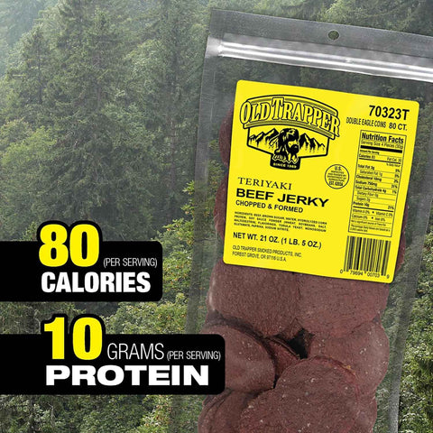 Old Trapper Double Eagle Beef Jerky, Teriyaki Flavor, 21 Ounce Package, Natural Wood Smoked Meat Snacks, 10 Grams of Protein and 80 Calories per Serving (Pack of One)