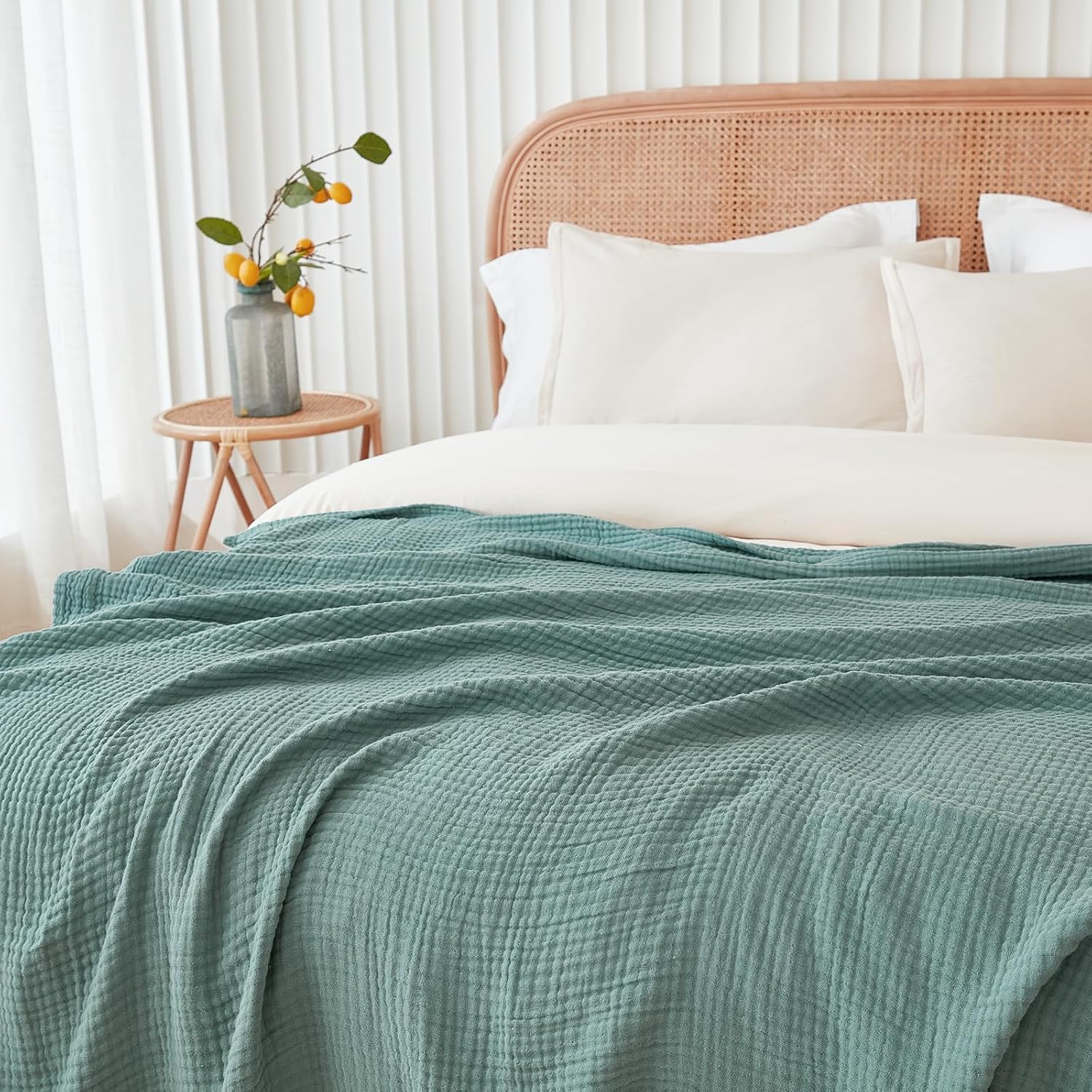 EMME Muslin Blankets for Adults Teal Small Blanket 40" x 50"