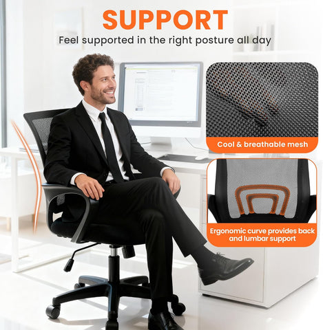 NEO CHAIR Office Computer Chair Ergonomic Mid-Back Mesh Desk Chair, Black