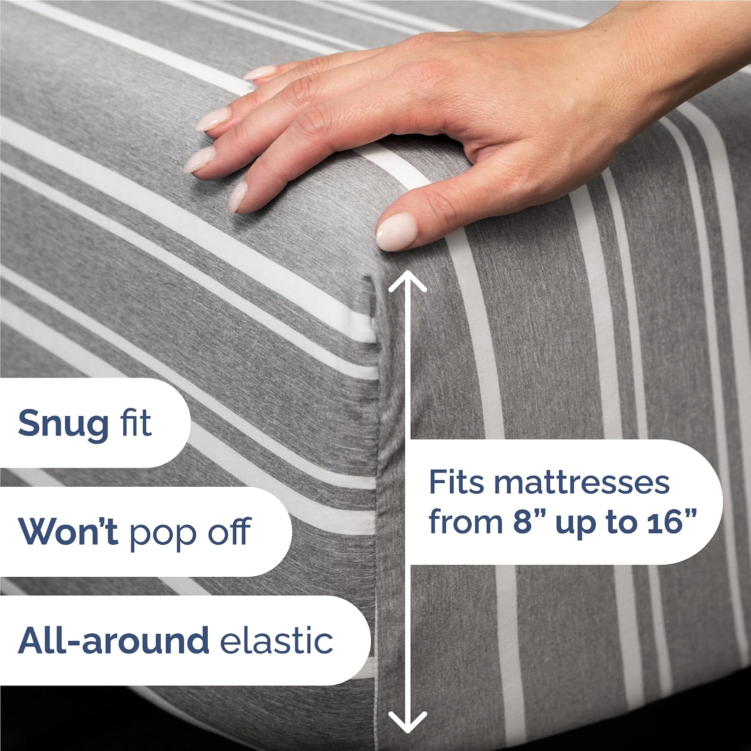 Full Size 4 Piece Sheet Set - Breathable & Cooling Sheets - Grey Stripes