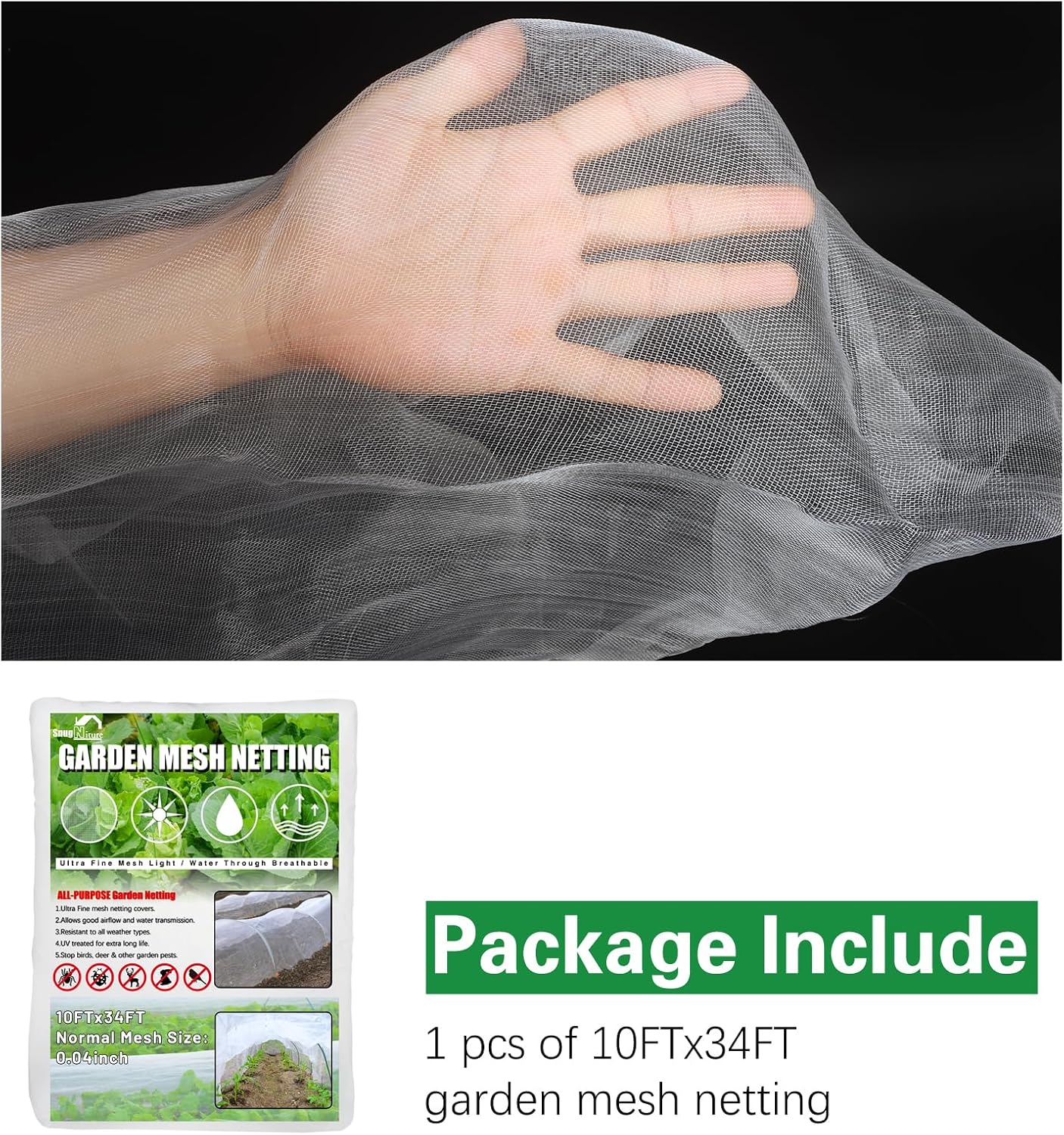 SnugNiture Garden Netting, Ultra Fine Mesh, 10x33 FT, White, 3 Pack