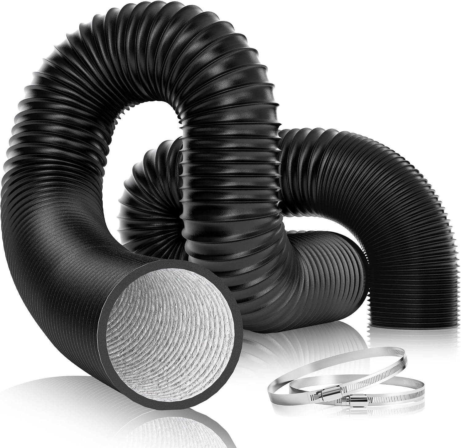 VIVOSUN 4 Inch 25 Feet Flexible Aluminum Ducting with 2 Clamps, Black