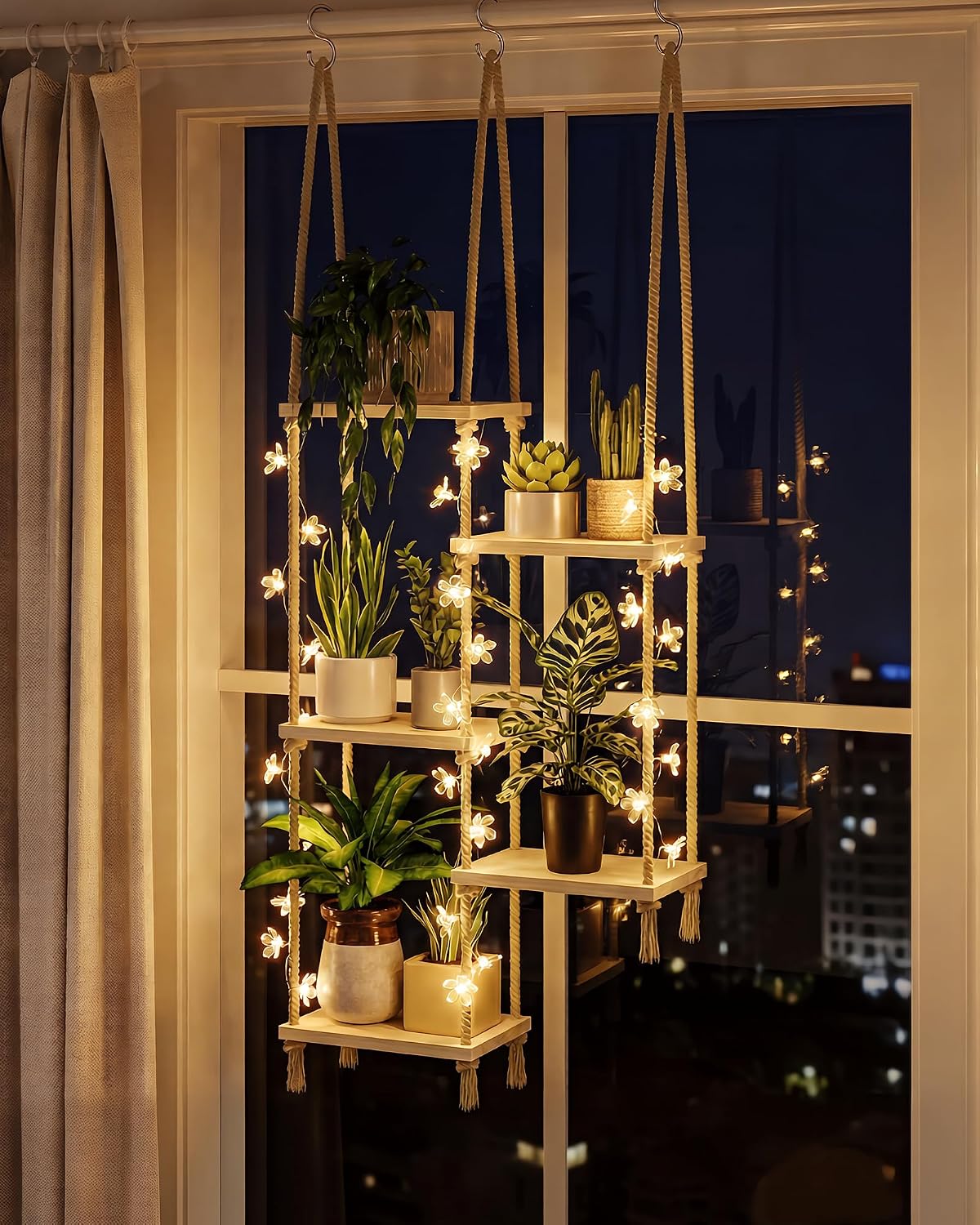 Bamworld Hanging Shelves with Grow Light Plant Hanger Indoor Window Plant