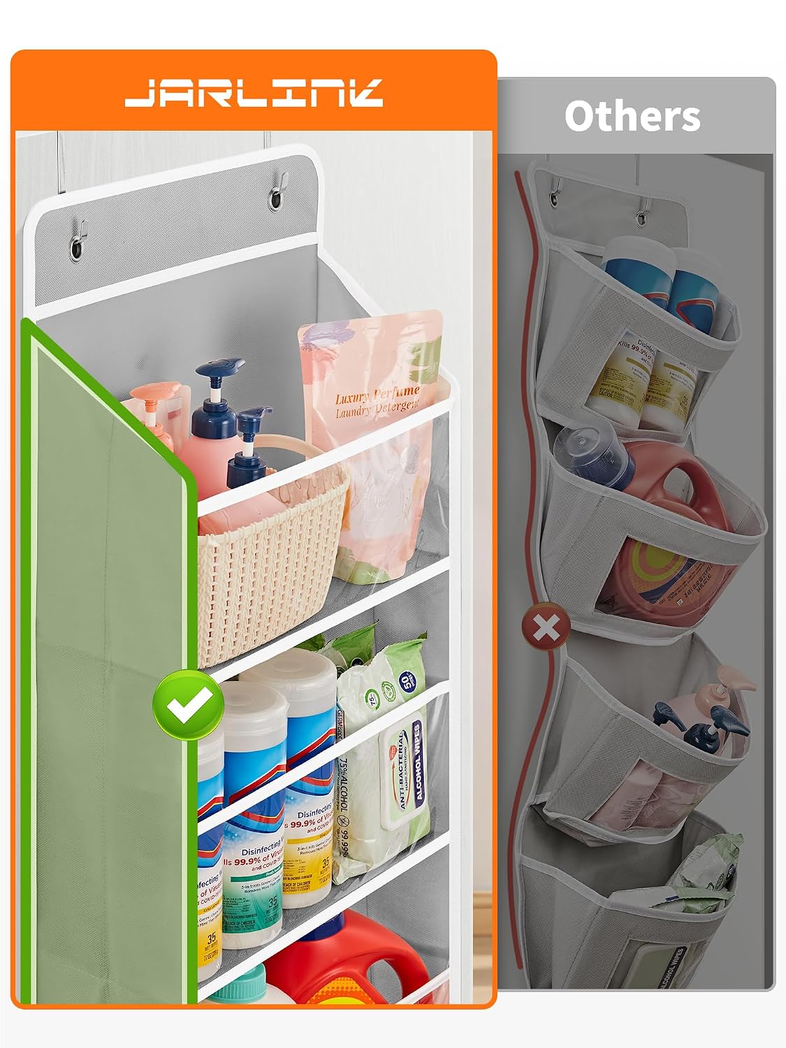 JARLINK Over The Door Toy Storage Organizer w/Clear Window, Grey, 2 Pack