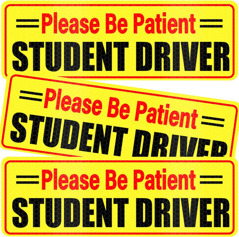 SINGARO Student Driver Magnet - Please Be Patient, Magnetic Sign, 3Pcs Reflective Novice Sticker, New Driver Decal, Removable Exterior Car Accessories