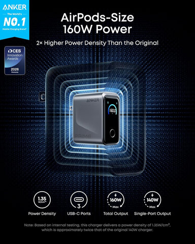 Anker Prime Charger, 160W Max 3-Port GaN Charger, for MacBook Pro Charger