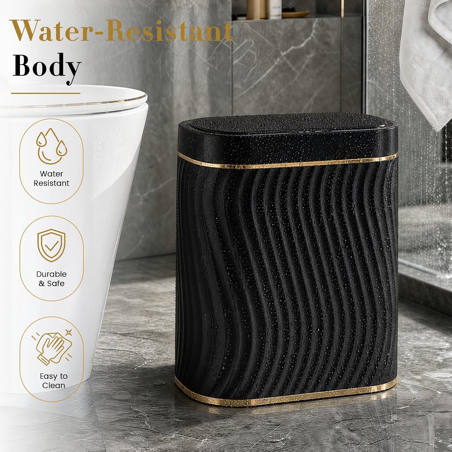 Ogikey Bathroom Small Trash Can with Automatic Touchless Lid, 2.6 Gallon Smart Garbage Can Narrow Waterproof Trash Bin for Bedroom, Office, Living Room