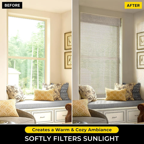 UNISHADES Bamboo Roman Shades w/Valance, 20" W × 64" H, Greystone