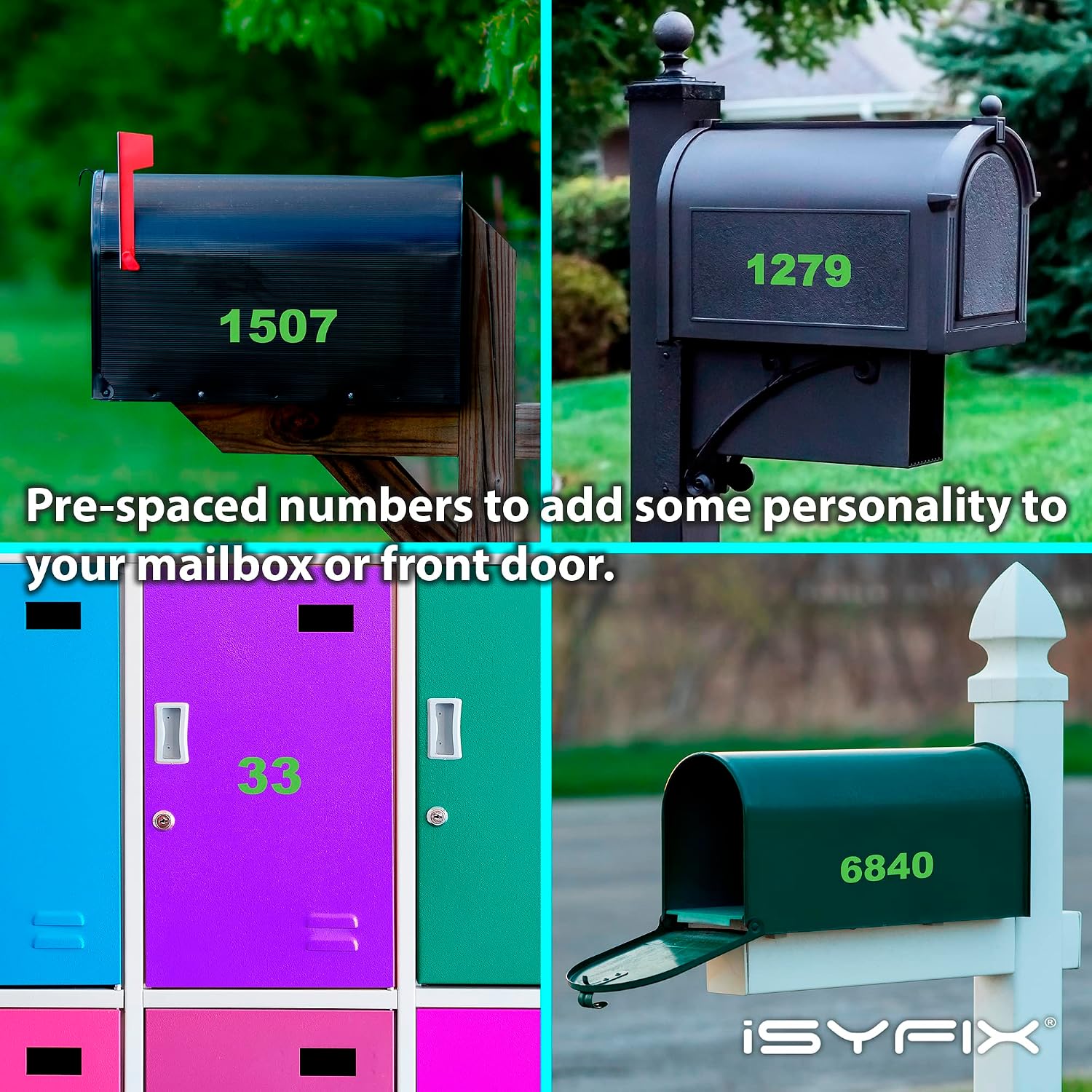 iSYFIX Apple Green Vinyl Numbers Stickers – 2 Inch Self Adhesive (2 Sets)- Premium Decal Die Cut and Pre-Spaced for Mailbox, Signs, Window, Door, Cars, Trucks, Address Numbers, Indoor or Outdoor