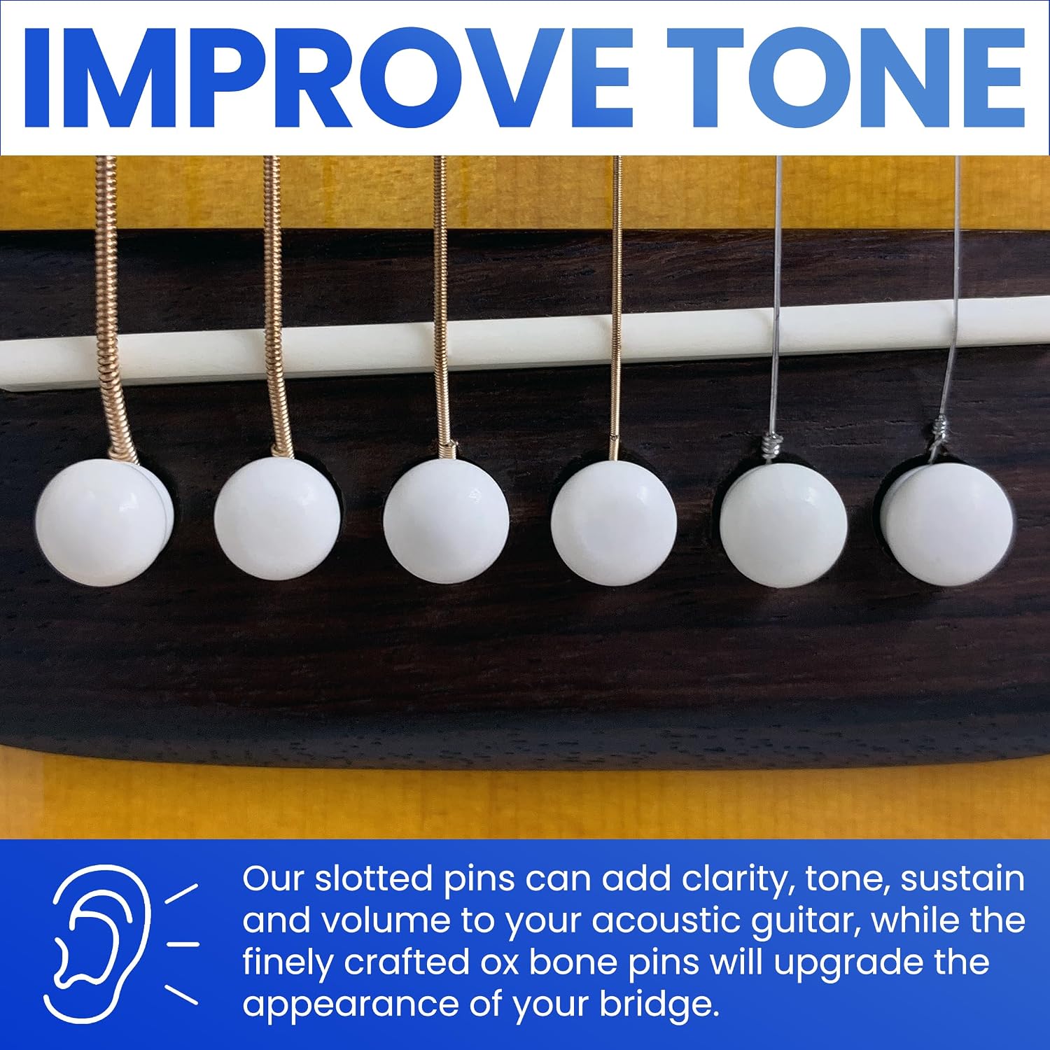 Crosby Slotted Pure Bone Bridge Pins for 6 & 12 String Acoustic Guitar