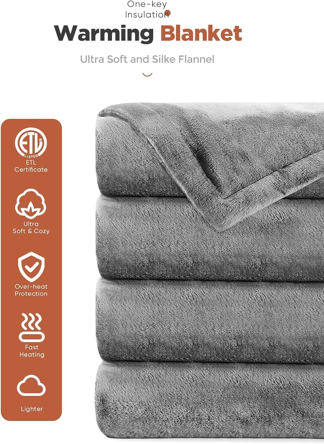 Mlivrom Heated Throw Blanket with 1-9 hrs Timer Auto-Off & 8 Heating Levels, Flannel Electric Blanket Full Body Warmth, ETL Certified & Machine Washable