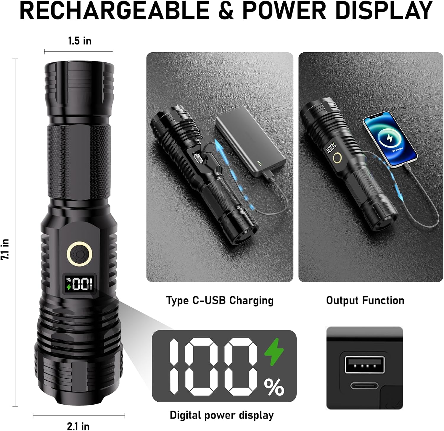 Rechargeable Flashlights High Lumens, 100000LM LED Super Bright Flash Light