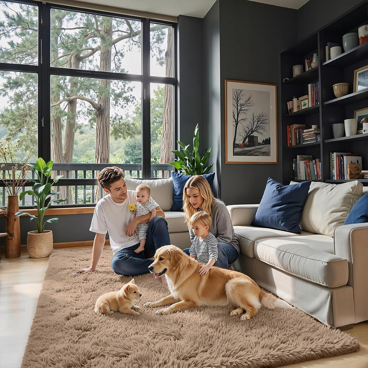 Fluffy Rug Shag Area Rug,Beige 3x5 Area Rugs for Bedroom